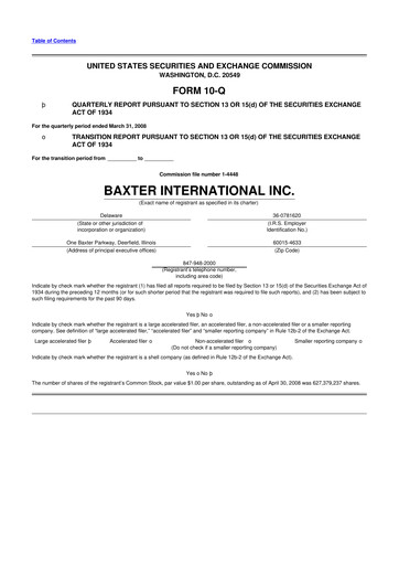 Miniature Baxter 10-Q Rapport trimestriel  