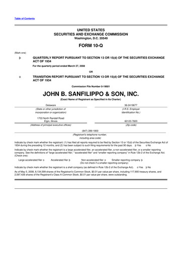 Thumbnail John B. Sanfilippo & Son 10-Q Quarterly Report FY 