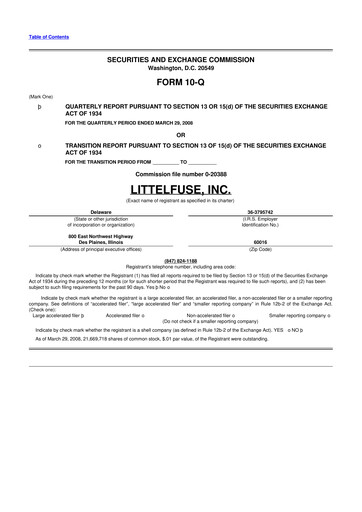 Miniature Littelfuse 10-Q Rapport trimestriel  