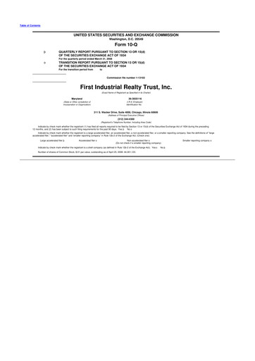Vorschaubild First Industrial Realty Trust 10-Q Quartalsbericht  