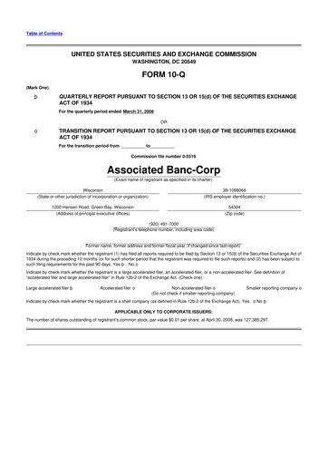 Thumbnail Associated Banc-Corp
 10-Q Quarterly Report FY 