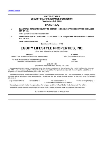 Thumbnail Equity LifeStyle Properties 10-Q Quarterly Report FY 