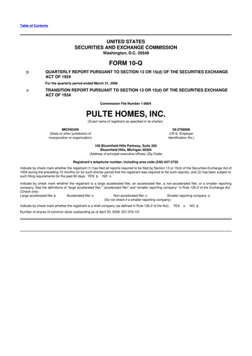 Vorschaubild PulteGroup 10-Q Quartalsbericht  