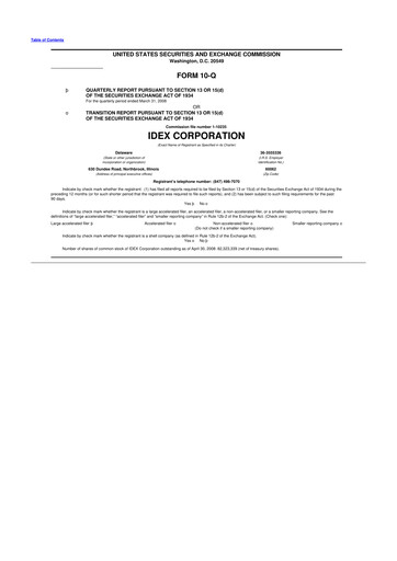 Miniature IDEX 10-Q Rapport trimestriel  