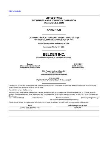 Thumbnail Belden 10-Q Quarterly Report FY 