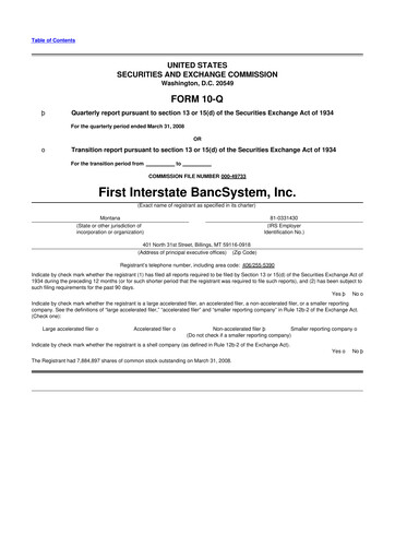 Thumbnail First Interstate BancSystem 10-Q Quarterly Report FY 