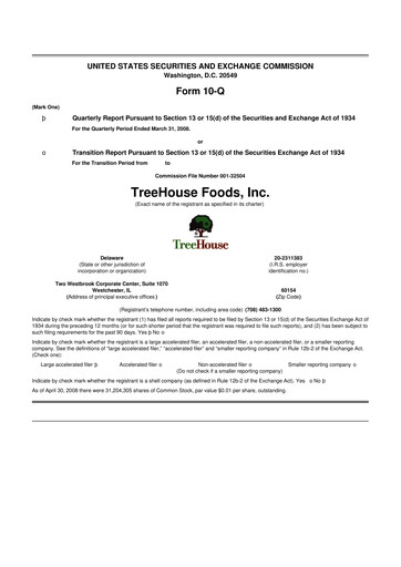 Vorschaubild TreeHouse Foods
 10-Q Quartalsbericht  
