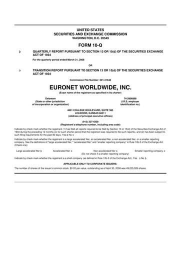 Thumbnail Euronet Worldwide
 10-Q Quarterly Report FY 