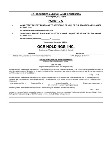 Thumbnail QCR Holdings
 10-Q Quarterly Report FY 