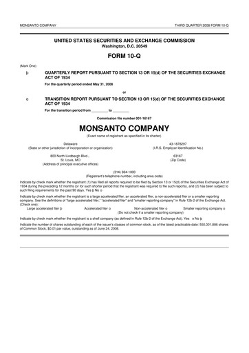 Thumbnail Monsanto 10-Q Quarterly Report FY 