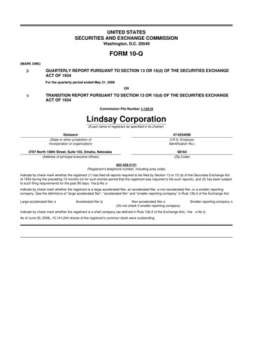 Thumbnail Lindsay Corporation
 10-Q Quarterly Report FY 