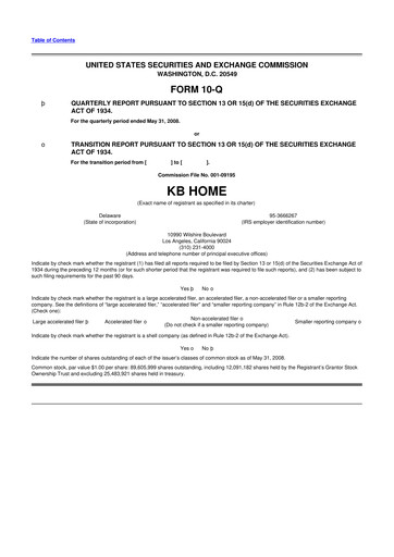 Thumbnail KB Home
 10-Q Quarterly Report FY 