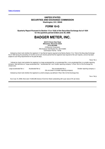 Thumbnail Badger Meter
 10-Q Quarterly Report FY 