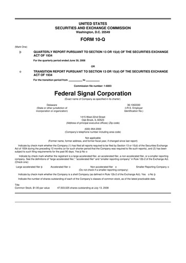 Miniature Federal Signal 10-Q Rapport trimestriel  