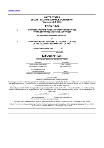 Thumbnail NiSource
 10-Q Quarterly Report FY 