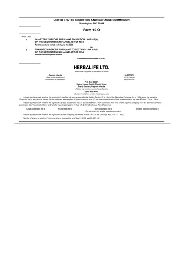 Thumbnail Herbalife 10-Q Quarterly Report FY 