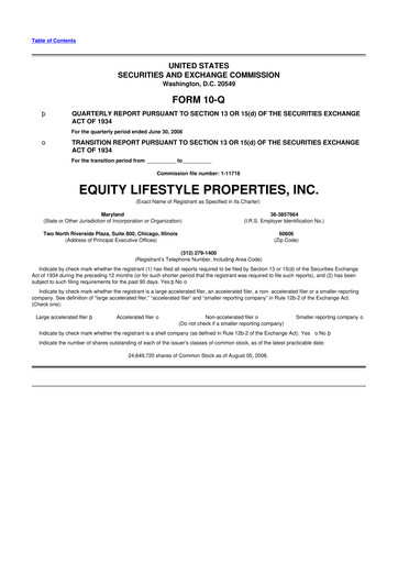 Thumbnail Equity LifeStyle Properties 10-Q Quarterly Report FY 