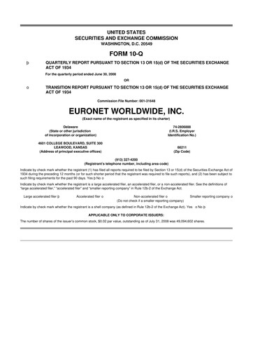 Thumbnail Euronet Worldwide
 10-Q Quarterly Report FY 