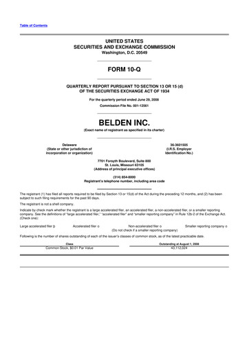 Thumbnail Belden 10-Q Quarterly Report FY 