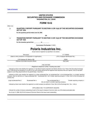 Thumbnail Polaris 10-Q Quarterly Report FY 