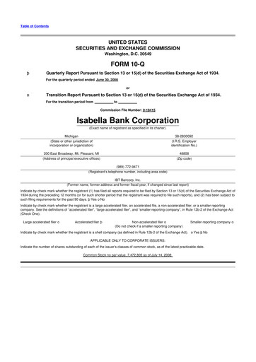 Thumbnail Isabella Bank Corporation 10-Q Quarterly Report FY 