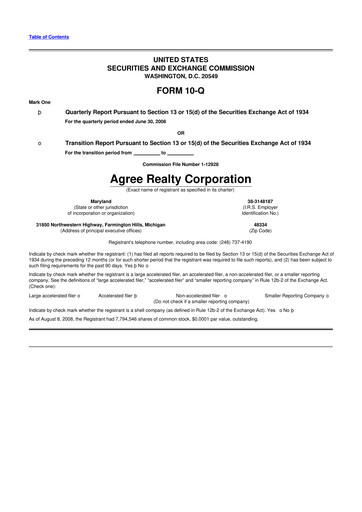 Thumbnail Agree Realty
 10-Q Quarterly Report FY 