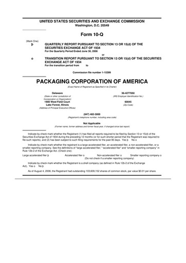 Vorschaubild Packaging Corporation of America
 10-Q Quartalsbericht  