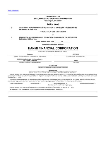 Thumbnail Hanmi Financial 10-Q Quarterly Report FY 