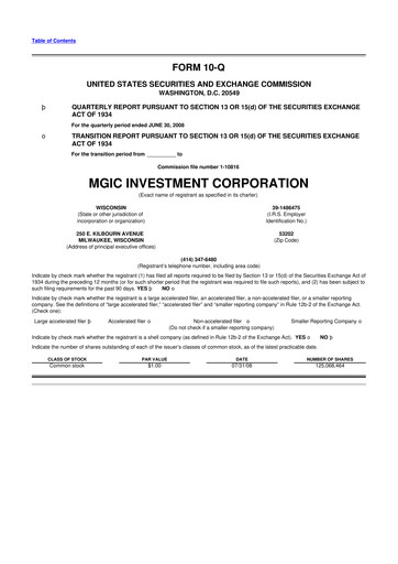 Thumbnail MGIC Investment
 10-Q Quarterly Report FY 