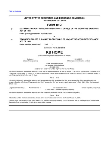 Thumbnail KB Home
 10-Q Quarterly Report FY 