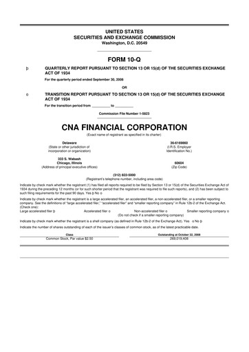 Thumbnail CNA Financial 10-Q Quarterly Report FY 
