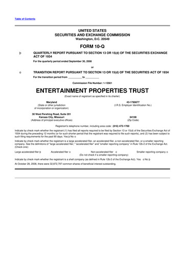 Thumbnail EPR Properties
 10-Q Quarterly Report FY 