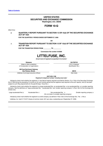 Miniature Littelfuse 10-Q Rapport trimestriel  