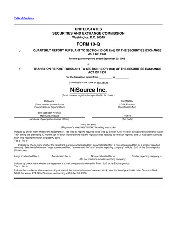 Thumbnail NiSource
 10-Q Quarterly Report FY 