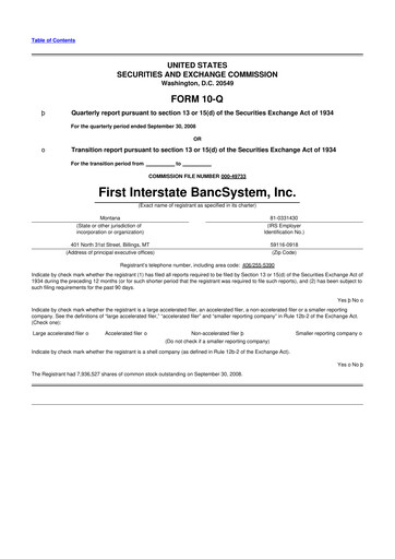 Thumbnail First Interstate BancSystem 10-Q Quarterly Report FY 