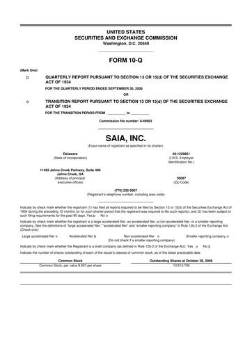 Thumbnail Saia
 10-Q Quarterly Report FY 