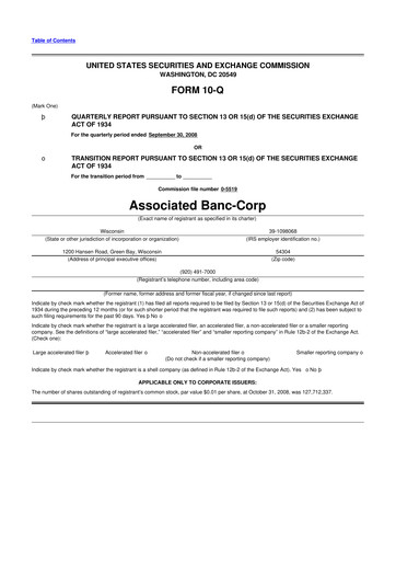 Thumbnail Associated Banc-Corp
 10-Q Quarterly Report FY 
