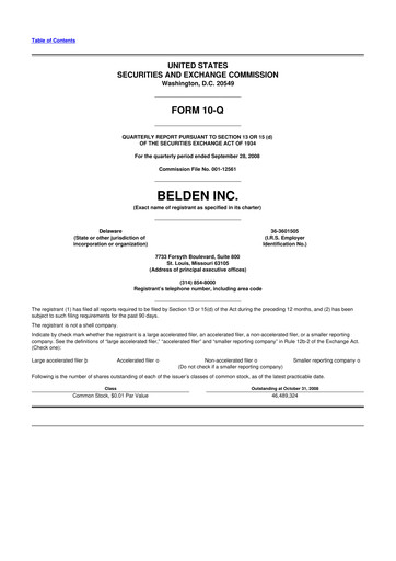 Thumbnail Belden 10-Q Quarterly Report FY 