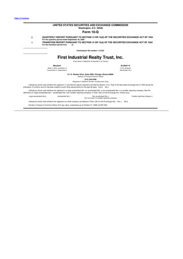 Vorschaubild First Industrial Realty Trust 10-Q Quartalsbericht  