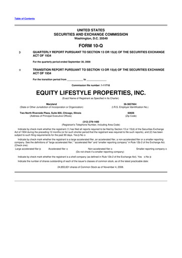 Thumbnail Equity LifeStyle Properties 10-Q Quarterly Report FY 
