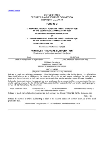 Vorschaubild Wintrust Financial 10-Q Quartalsbericht  