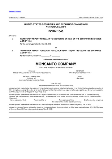 Thumbnail Monsanto 10-Q Quarterly Report FY 