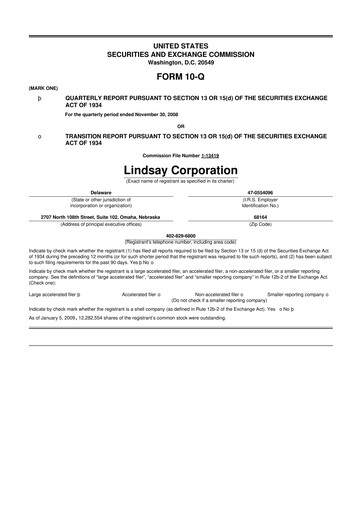 Thumbnail Lindsay Corporation
 10-Q Quarterly Report FY 