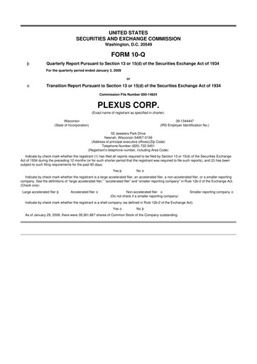Thumbnail Plexus 10-Q Quarterly Report FY 