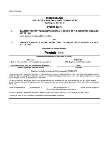 Thumbnail Pentair
 10-Q Quarterly Report FY 