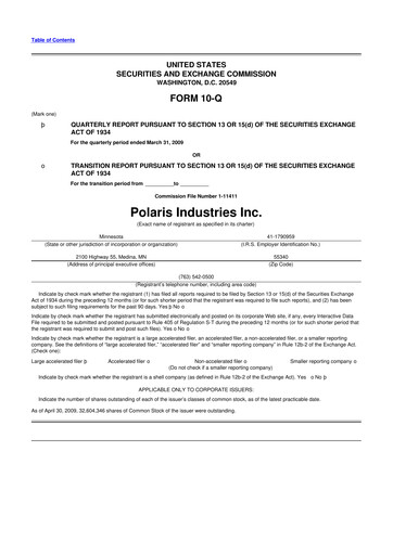 Thumbnail Polaris 10-Q Quarterly Report FY 