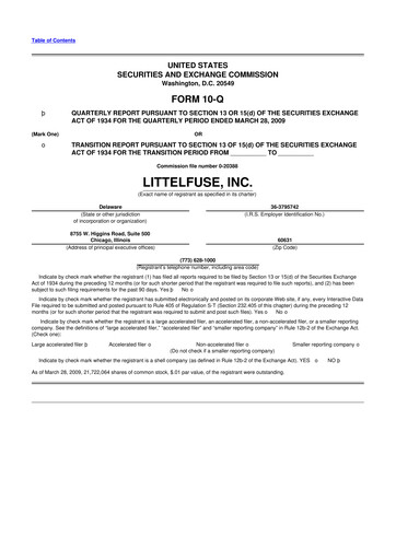 Miniature Littelfuse 10-Q Rapport trimestriel  