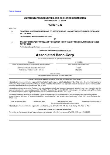 Thumbnail Associated Banc-Corp
 10-Q Quarterly Report FY 
