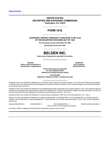 Thumbnail Belden 10-Q Quarterly Report FY 