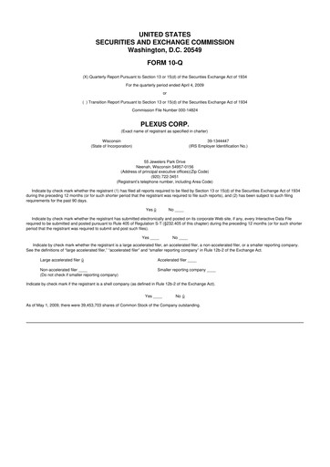 Thumbnail Plexus 10-Q Quarterly Report FY 